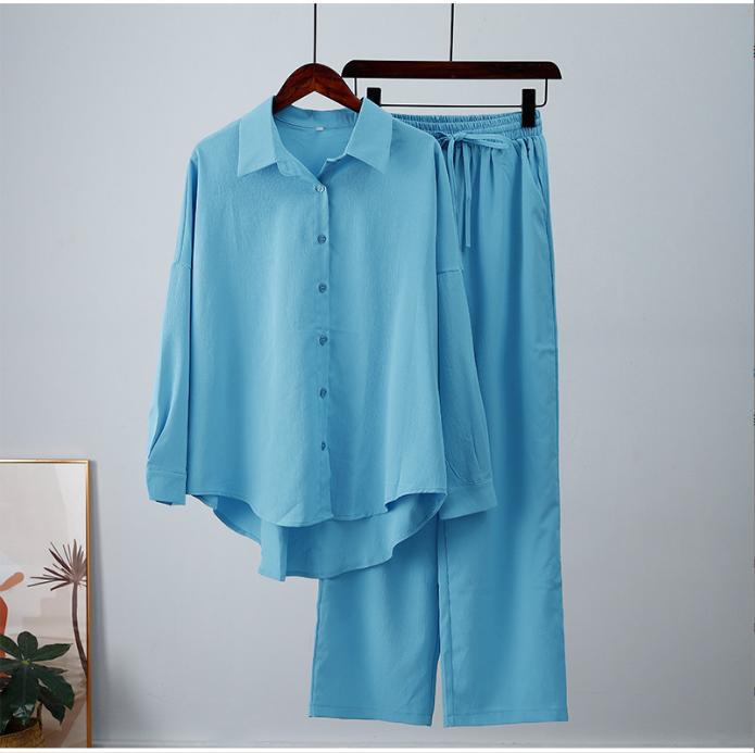Women's Loose Elastic Wrinkle Long-sleeved Shirt Suits