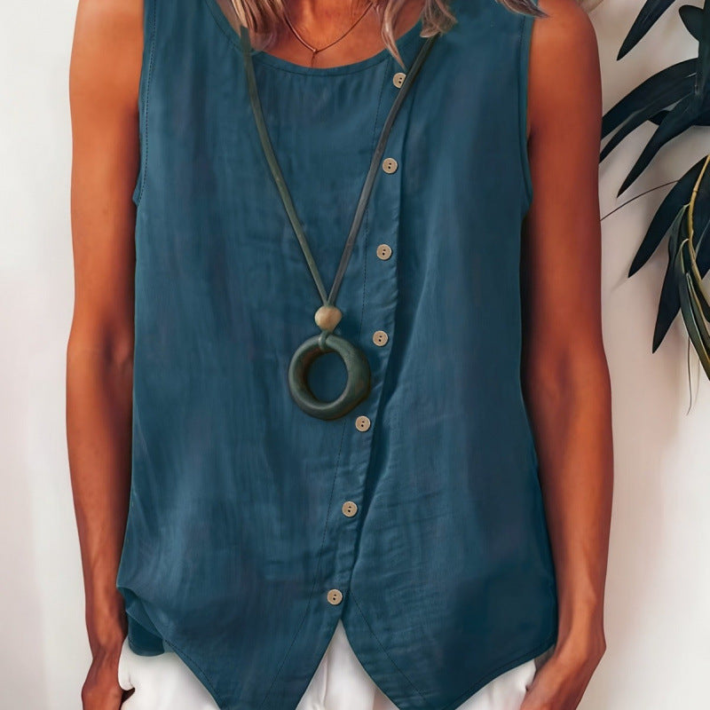 Women's Bohemian Sleeveless Button Shirt Side Single-breasted Small Vest/suspenders/tube Top