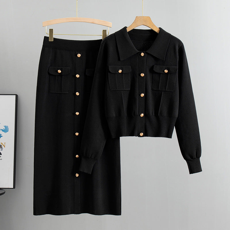 Women's Style Slim Fit Knitting Collar Package Hip Suits