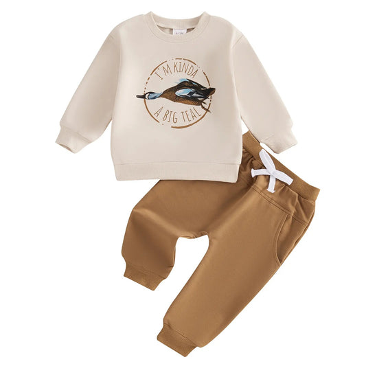 Children's Duck Floral Print Long Sleeve Pullover Trousers Two-piece Children's Suit