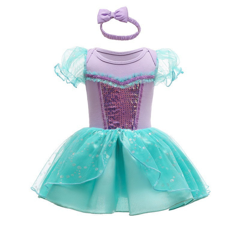 Children's Pullover Romper Short Sleeve Tulle Skirt Jumpsuit, Climbing Suit