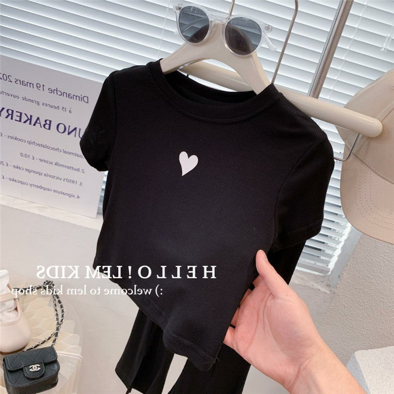 Children's Style Personality Trendy Korean Love Short Sleeve T-shirt Split Children's Suit