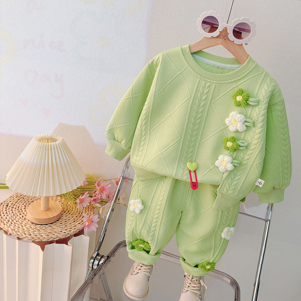 Children's Spring Two-piece Clothing Sweater Private Hair Children's Suit