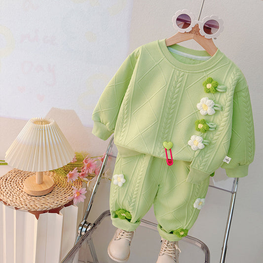Children's Spring Two-piece Clothing Sweater Private Hair Children's Suit