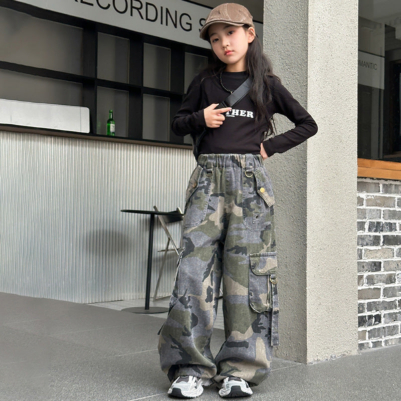 Camouflage Korean Style Medium Large Trendy Cargo Children's Pants