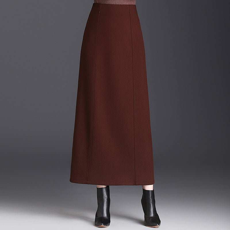 Women's Woolen A- Line Sheath Temperament High Waist Skirt