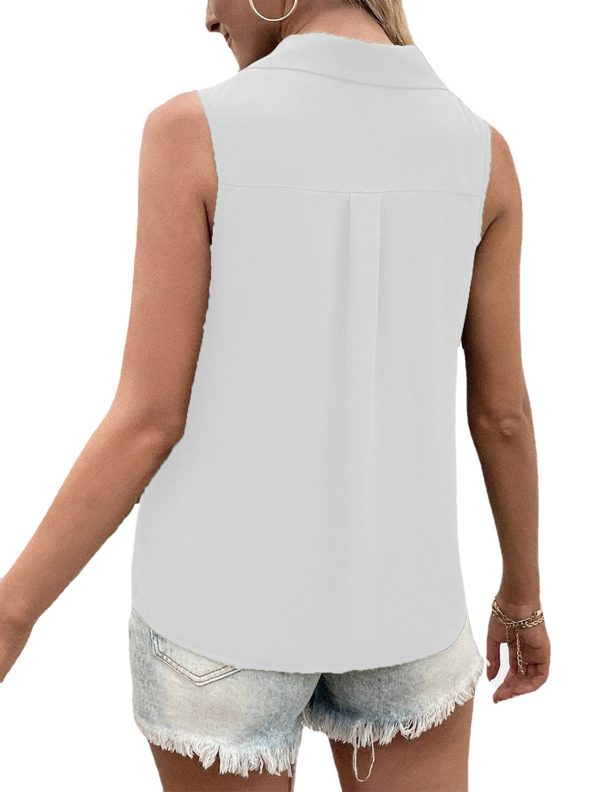 Women's Summer Solid Color Loose Sleeveless Button Clothing