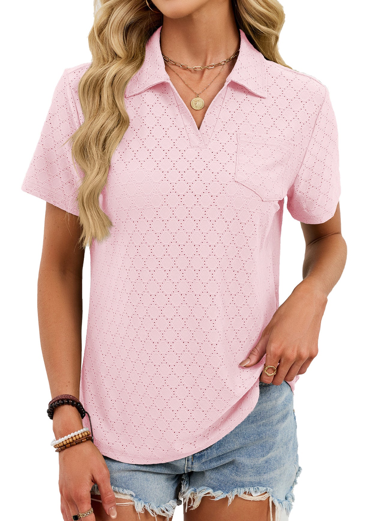 Women's Summer Sleeve Lapel Pocket Loose Shorts