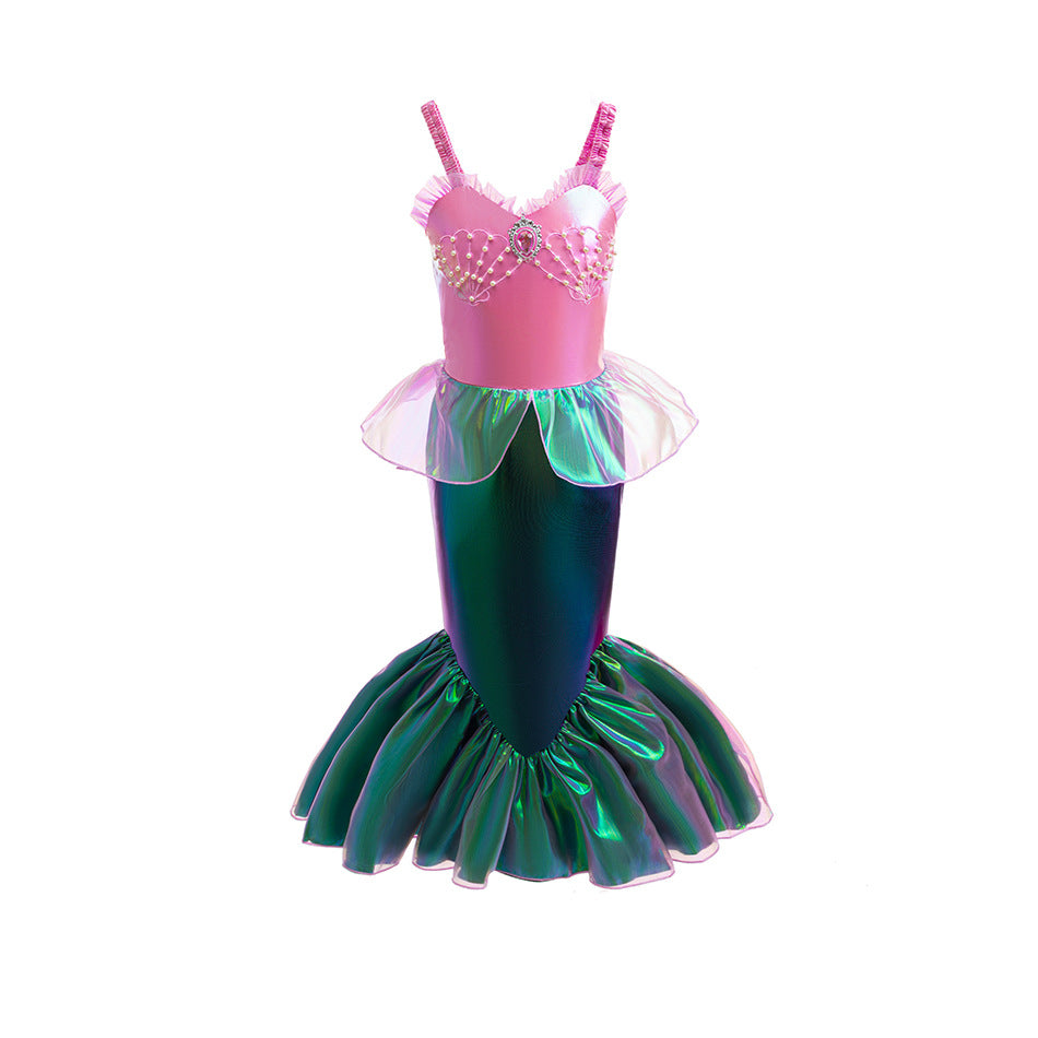 Children's Mermaid Princess Sequined Fishtail Performance With Suspenders Children's Dress
