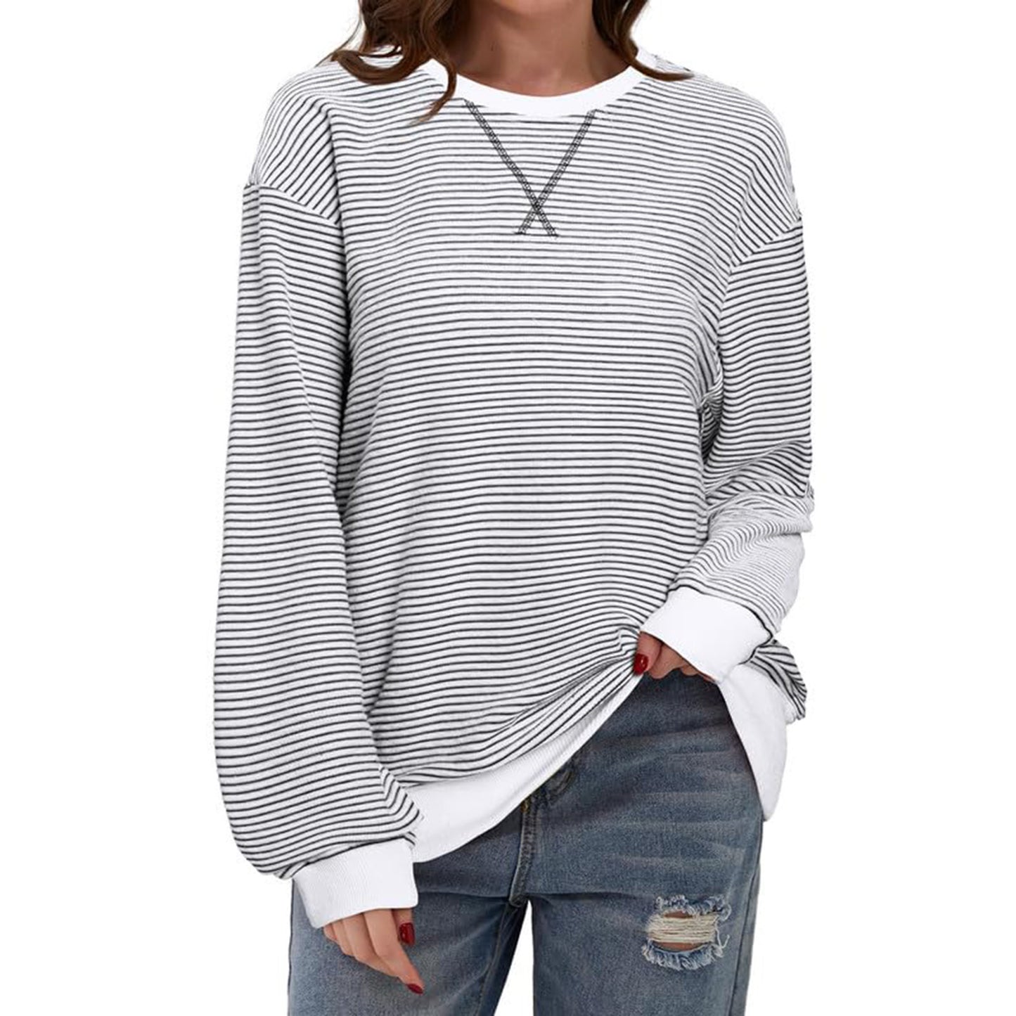 Casual Striped Pattern Round Neck Trend Women's T-shirt