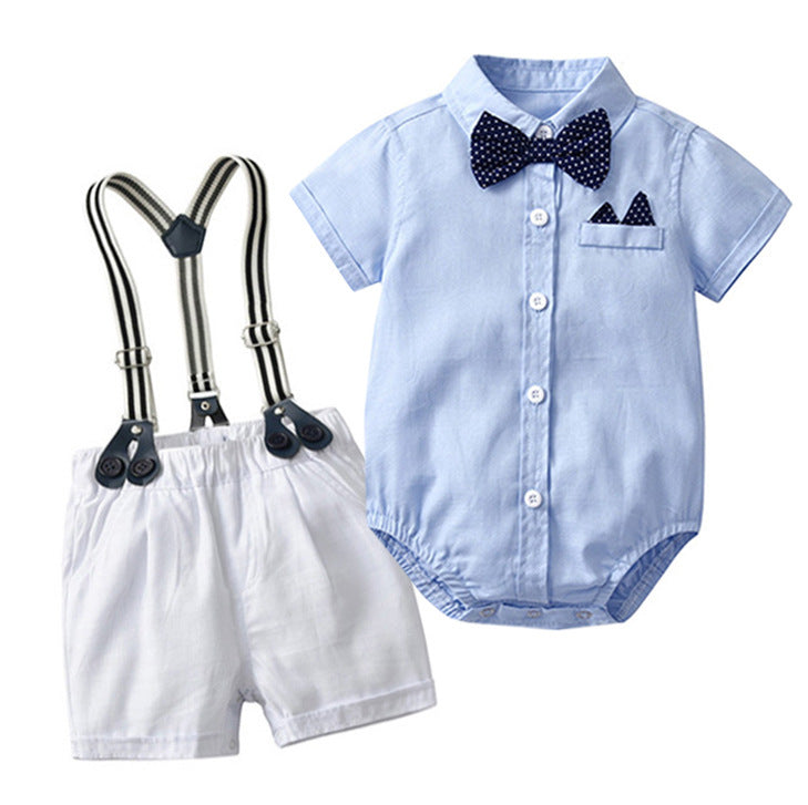 Children's Summer Boy Gentleman Romper Short Sleeve Jumpsuit, Climbing Suit