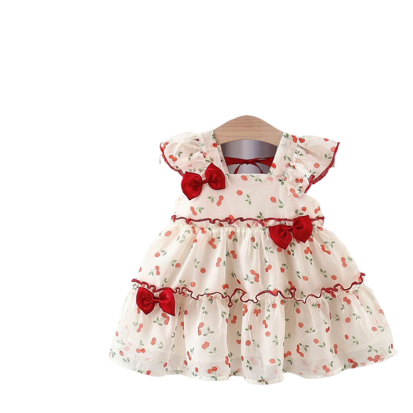 Children's Western Style Cherry Princess Chiffon Sweet Short Sleeve Children's Dress