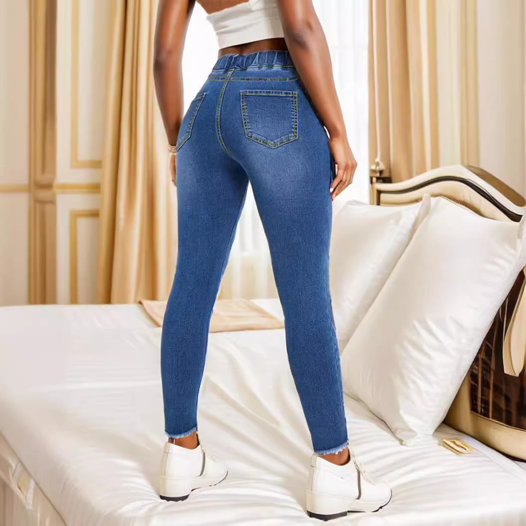 Women's Elastic Waist Stretch Ripped For Skinny Women's Jeans