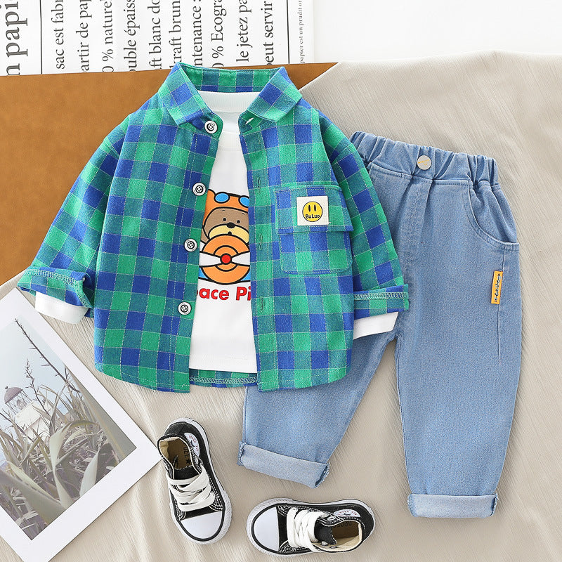 Children's Clothing Plaid Spring Clothes Little Three-piece Children's Suit