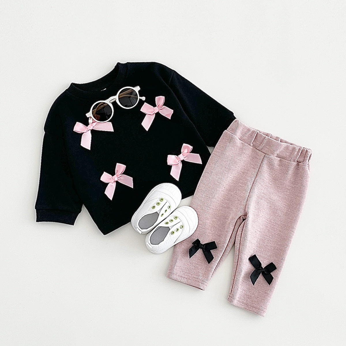 Children's Bow Two-piece High Elastic Knitting Korean Sweet Children's Suit