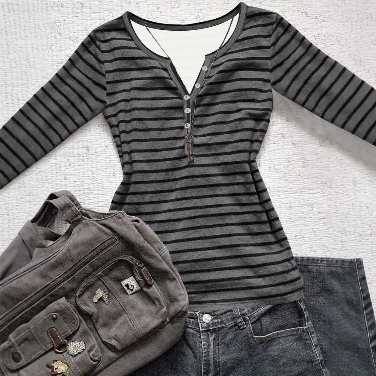 Women's Striped Long-sleeved Casual Slim Fit Slimming Korean Style Women's T-shirt