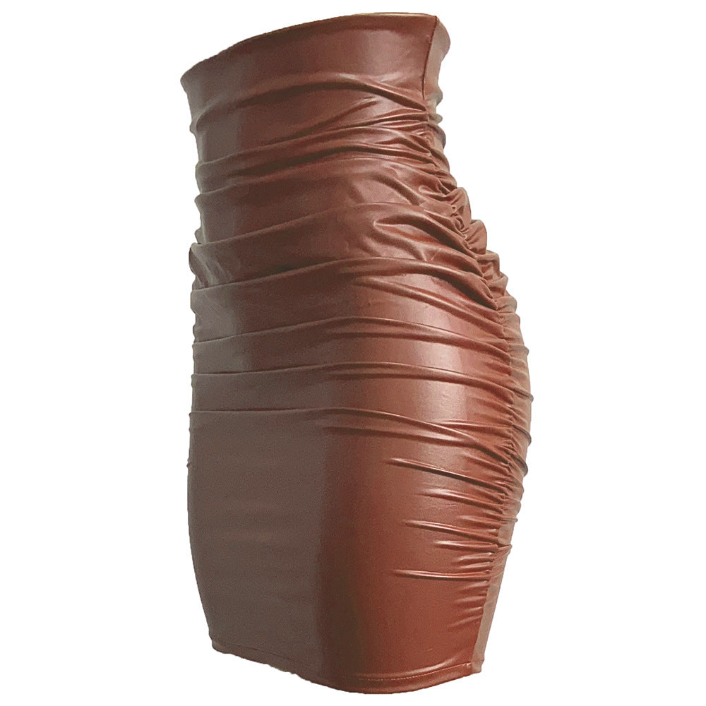 Women's Leather With Zipper Pleated Sheath Skirts