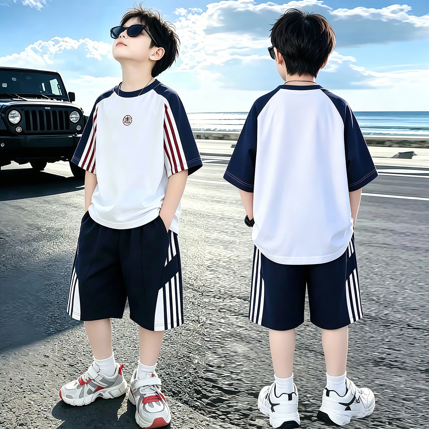 Children's Medium Big Loose Short Sleeve Two-piece Children's Suit