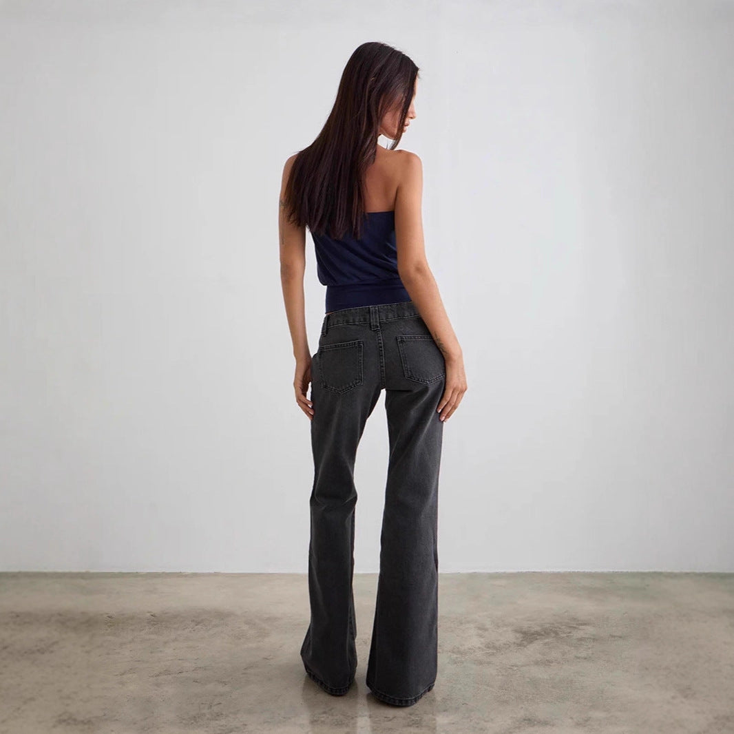 Women's Stretch Solid Color Slightly Flared Denim Jeans
