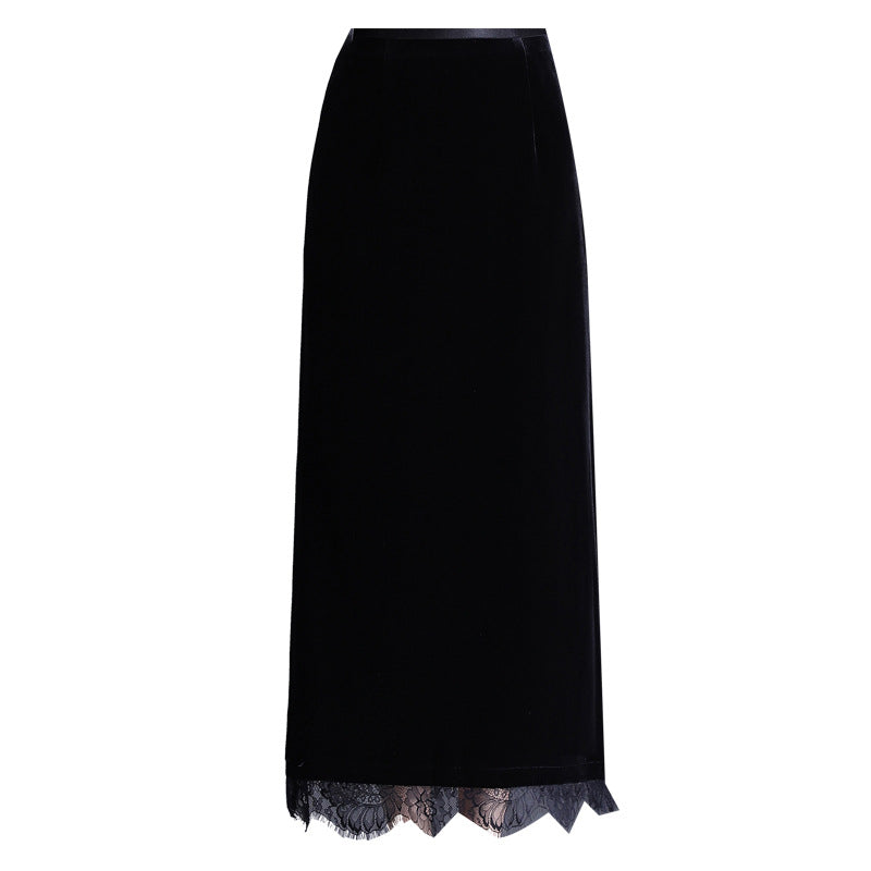 Women's Black Straight Autumn High Waist Commuter Skirts