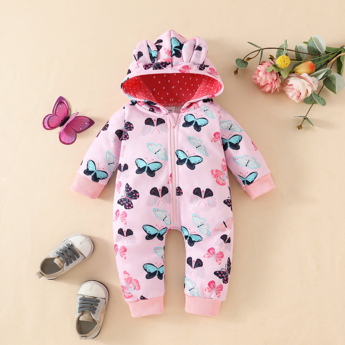 Love Romper Year Old Bowknot Zipper Sweater Strawberry Jumpsuit, Climbing Suit