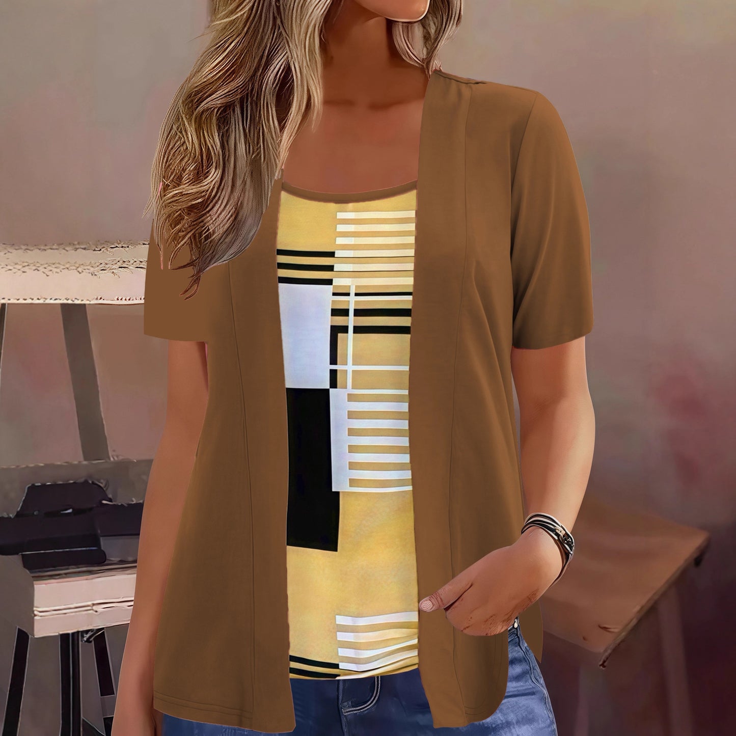 Women's Fashion Stitching Fake Two-piece Design Clothing