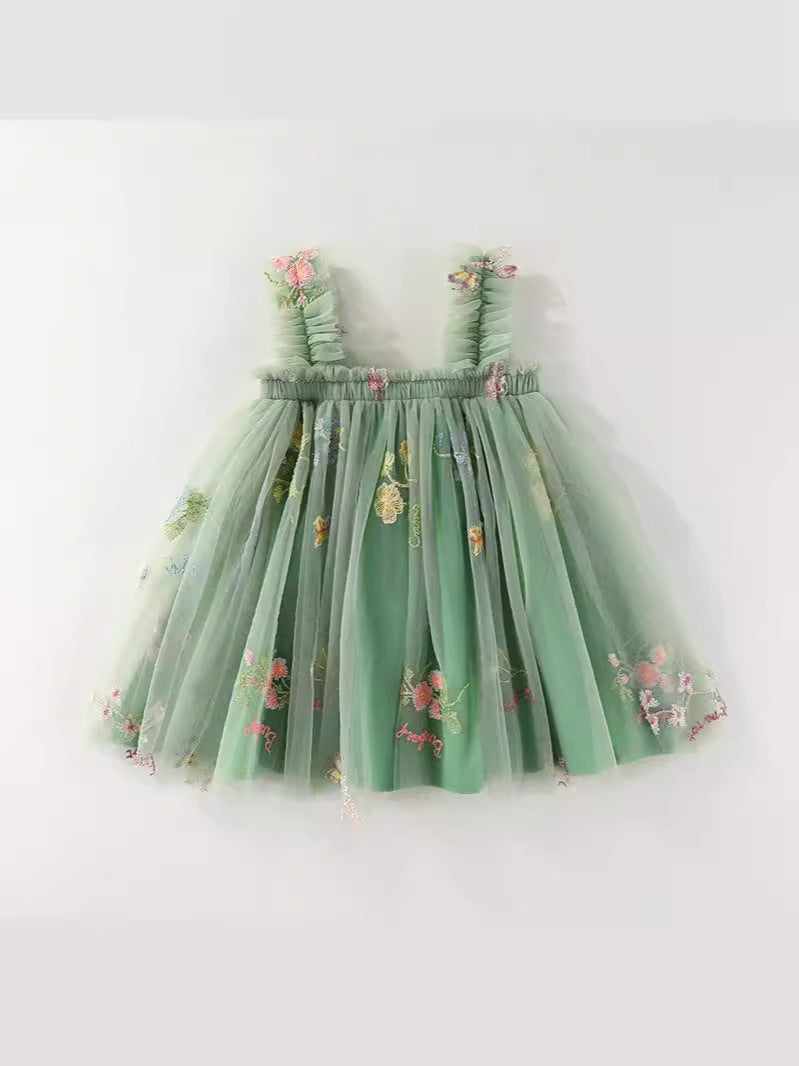 Children's Embroidery Tulle Skirt Suspender Flower Butterfly Children's Dress