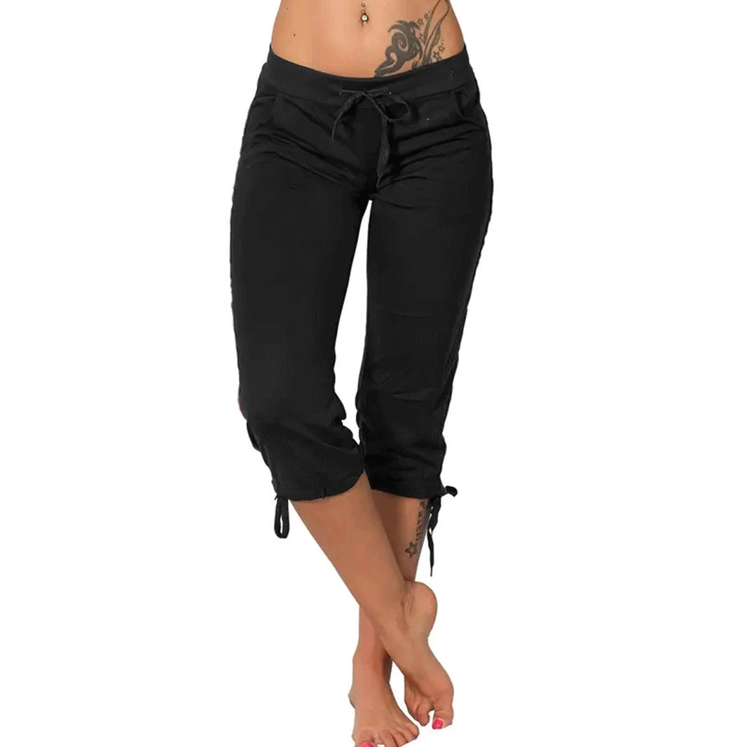 Women's Summer Tied Bow Solid Color Graceful Casual Pants