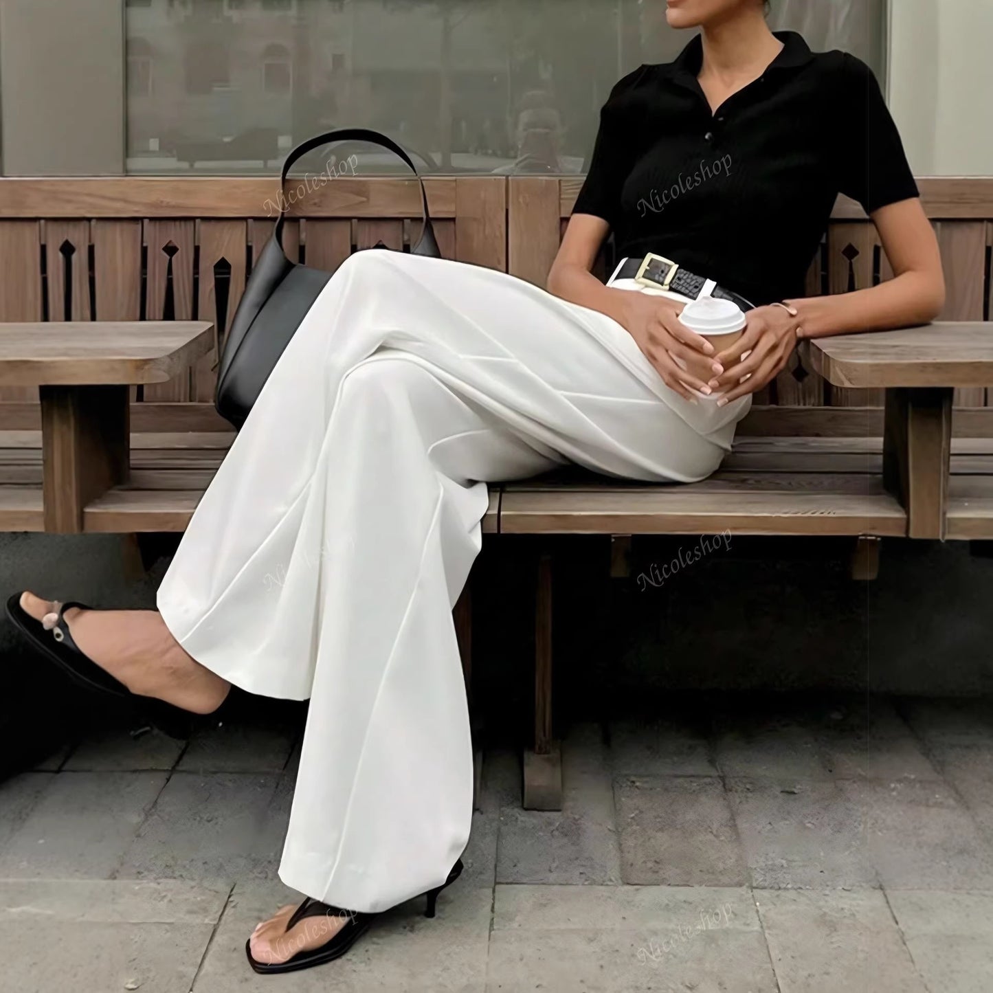 Women's Solid Color High Waist Loose Simple Casual Pants