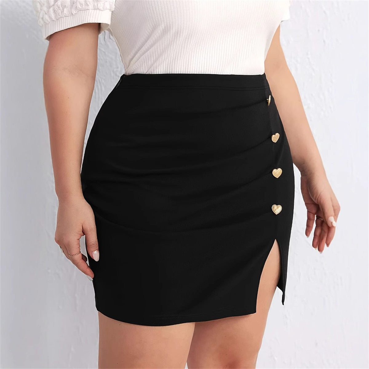 Women's Fashion High Waist Detail Pleated Love Button Skirt