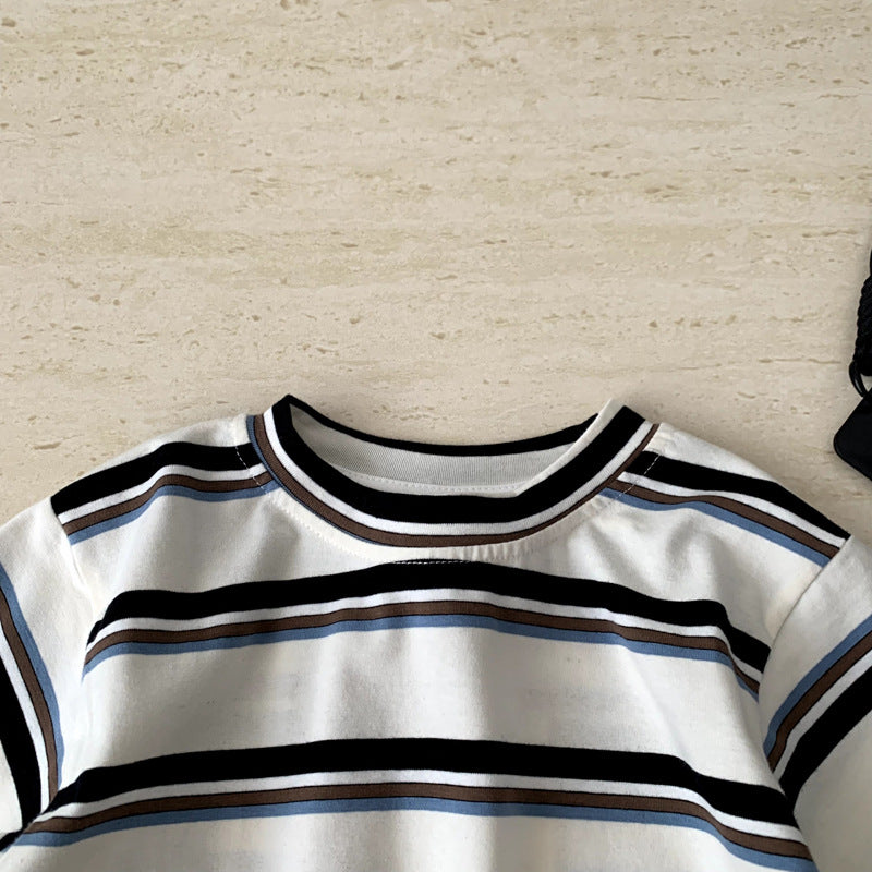 Children's Boy's Short-sleeved Striped Summer Half Sleeve Top Children's T-shirt
