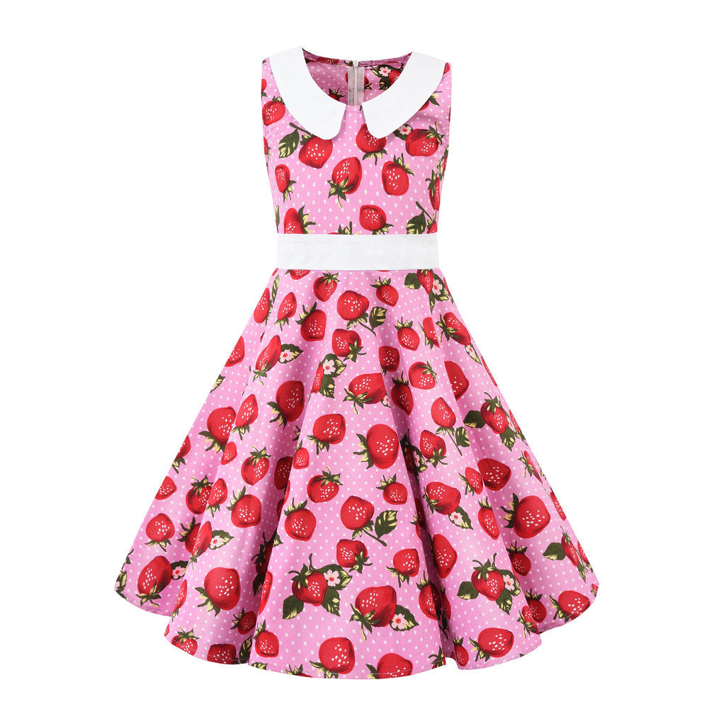 Retro Polka Dot Doll Collar Cinched Sleeveless Daily Children's Dress