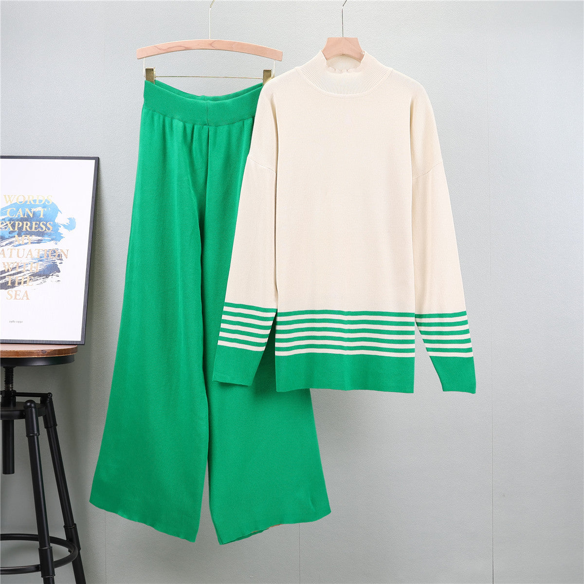 Women's Stripes Contrast Color Trousers Two-piece Tide Fashion Casual Suit