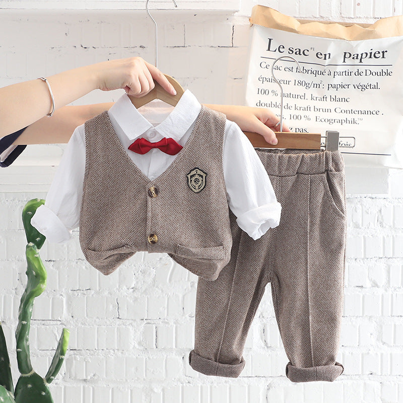 Children's Korean Style Handsome Plaid Vest Shirt Children's Suit