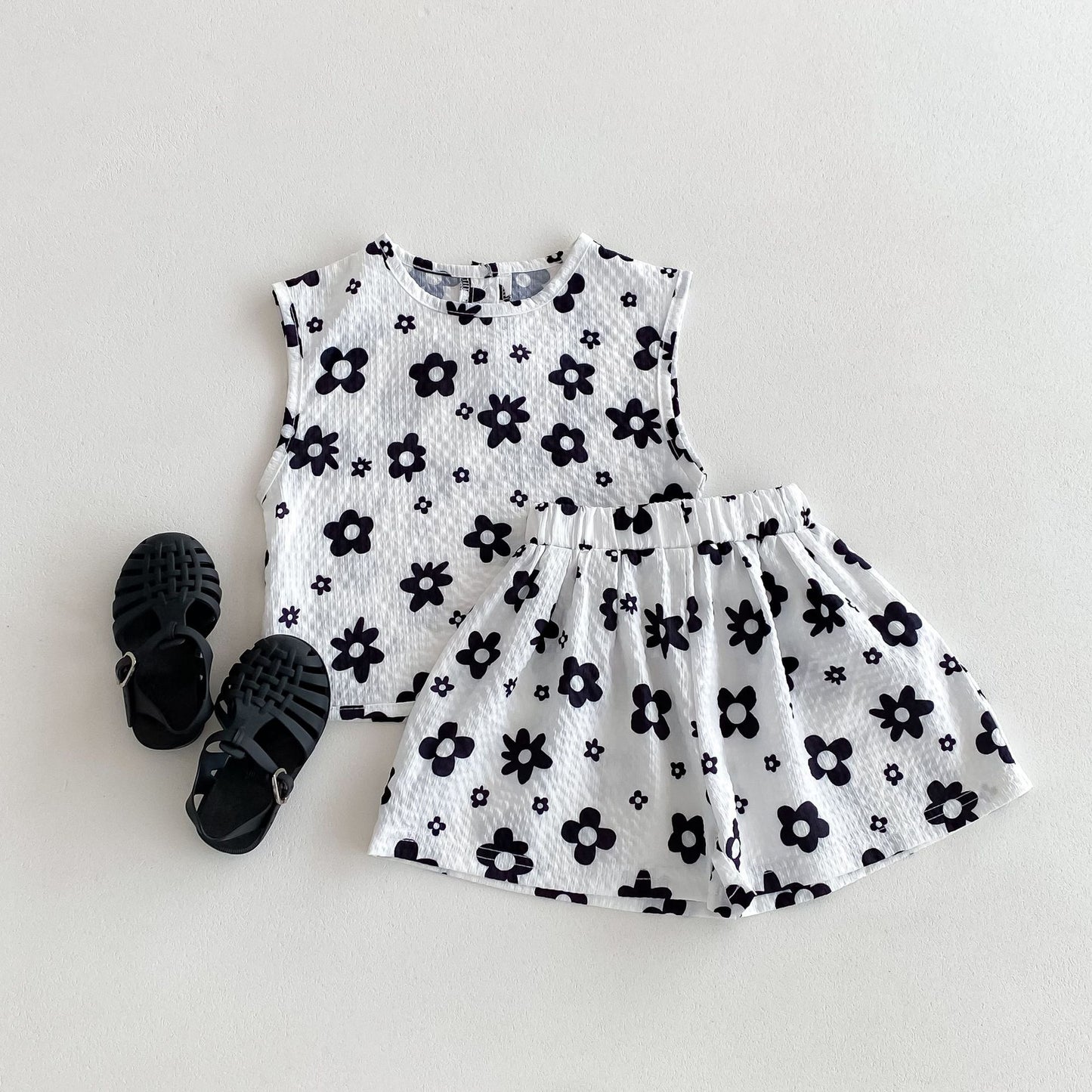 Western Flower Print Thin Shorts Short Sleeve Children's Suit