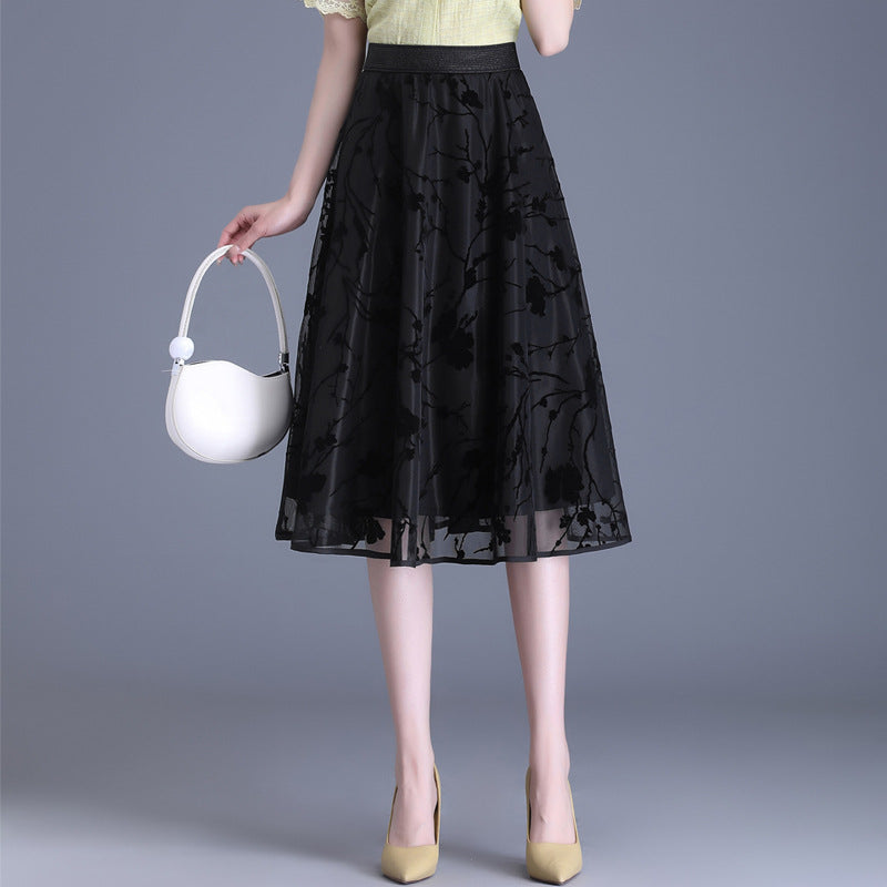 Women's Tulle High Waist Pleated Black Slimming A- Skirt