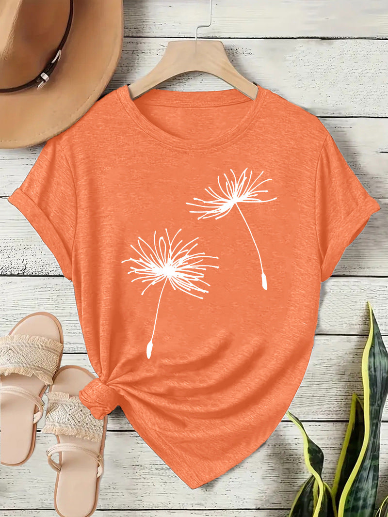 Women's Dandelion Casual Temperament Wild Round Neck Sleeve Shorts