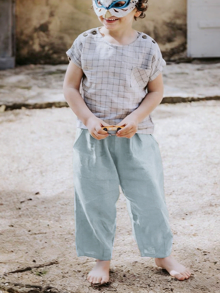 Children's Mori Style Linen Baggy Summer Elastic Waist Children's Pants