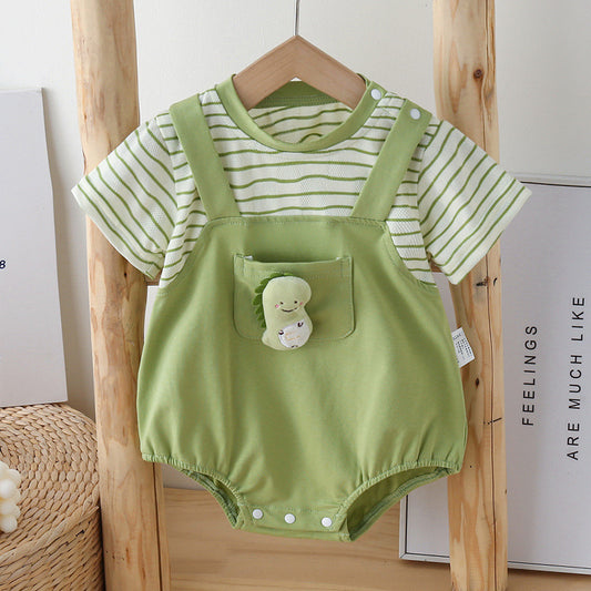 Babies Unisex Short Sleeve Romper Cartoon Cute Strap Fake Two Jumpsuit, Climbing Suit