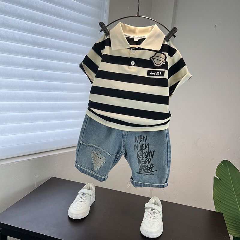 Children's Summer Clothing Fashion Trend Boys Striped Children's Suit