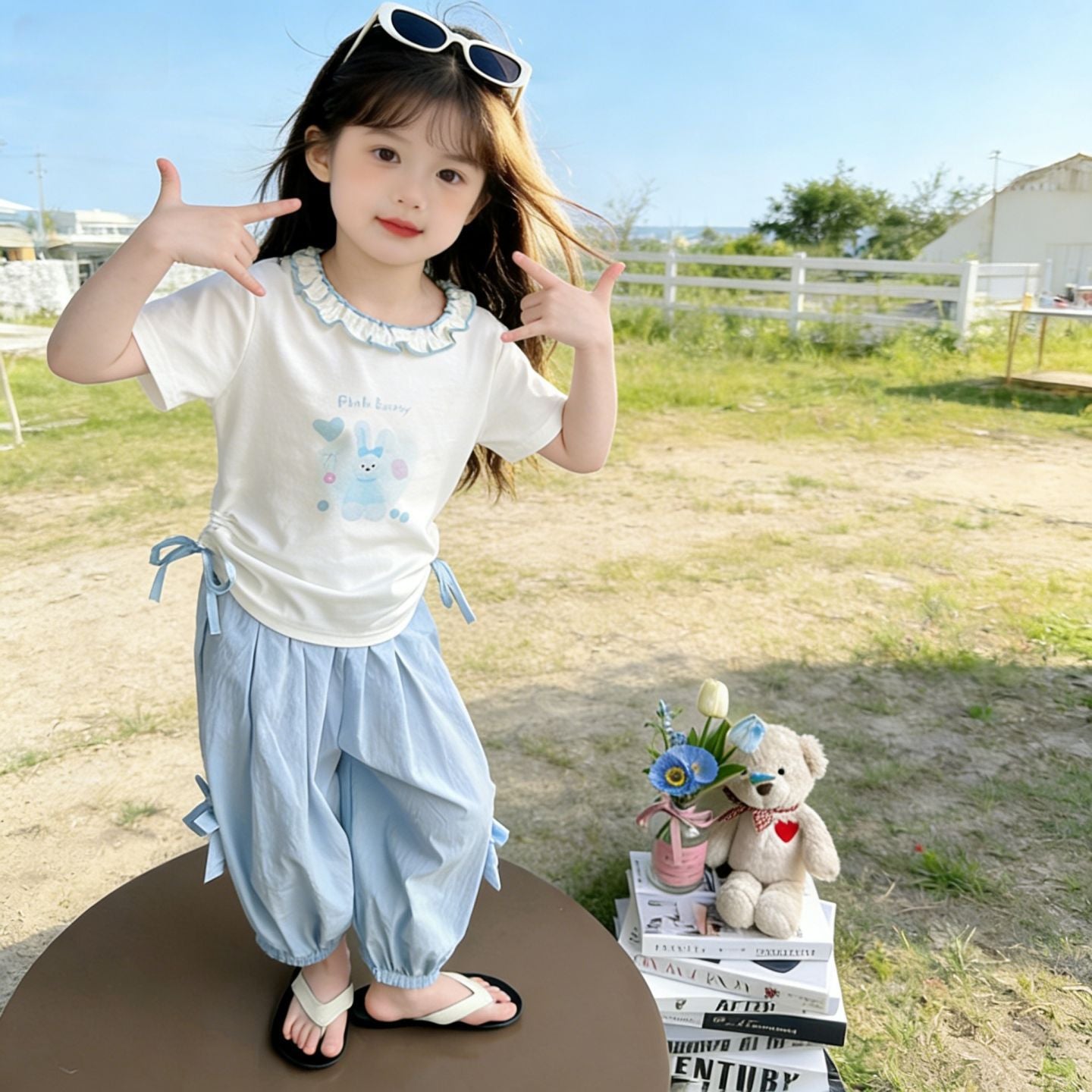 Summer Sweet Lace Collar Short-sleeved Trousers Little Two Piece Children's Suit