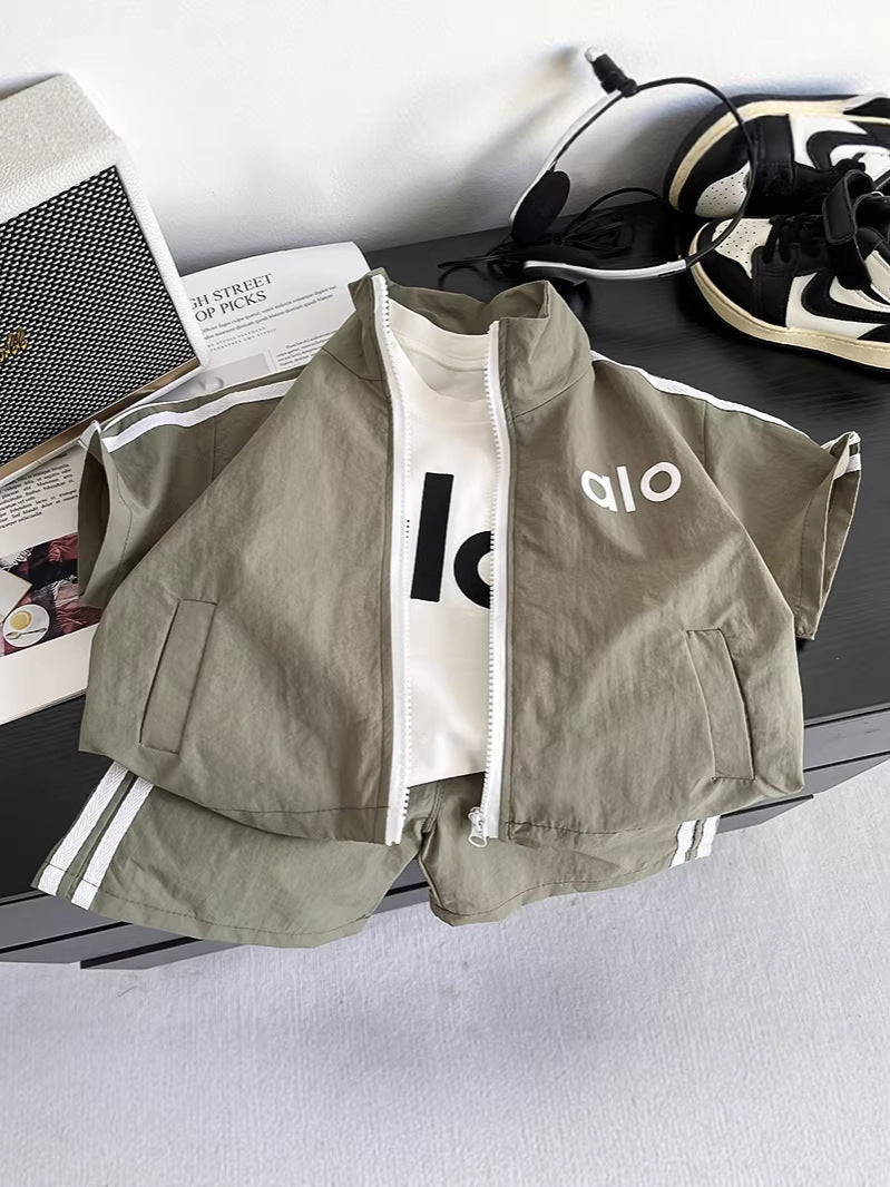 Children's Summer Thin Comfortable Striped Casual Short-sleeved Korean Split Children's Suit