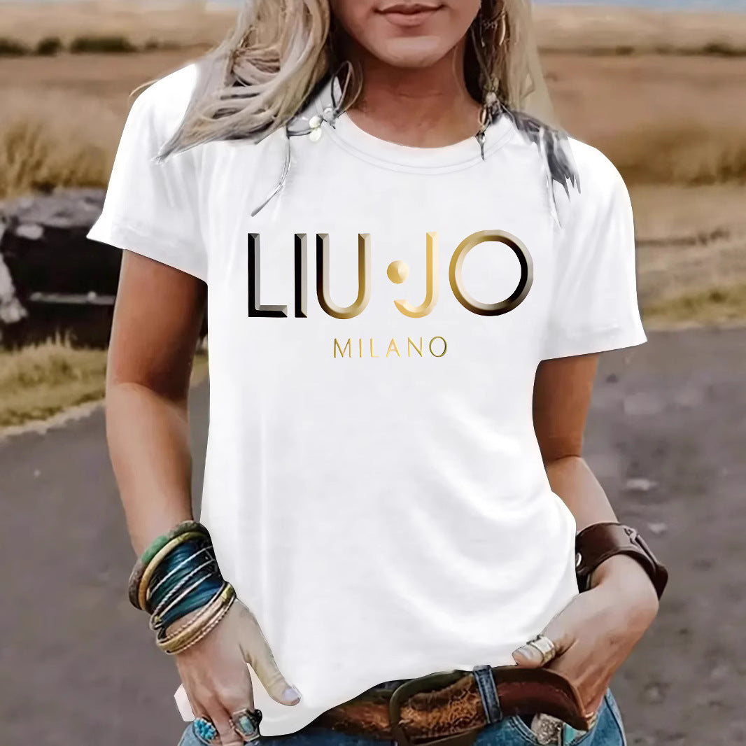 Women's Short-sleeved Slogan Fashion Loose Casual Round Women's T-shirt