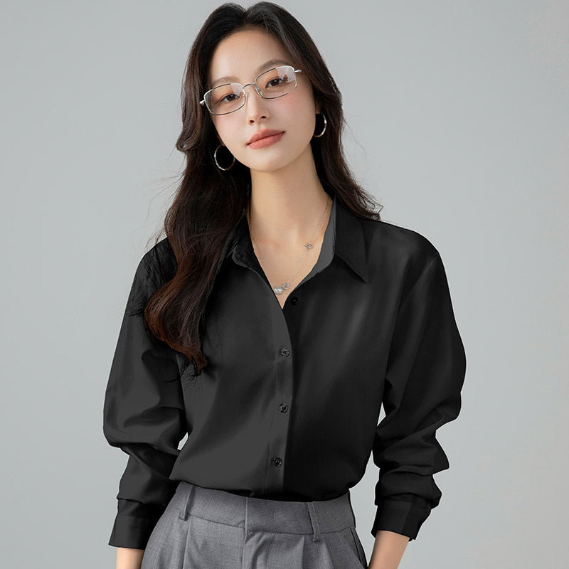 Blue Ghost Cotton Long-sleeved French Shirt Tops