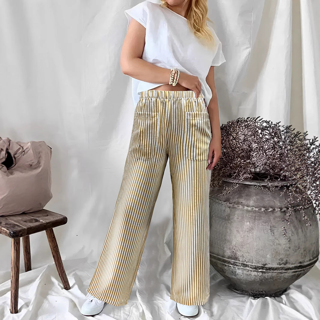 Attractive Women's Loose Striped Pocket Fashion Pants