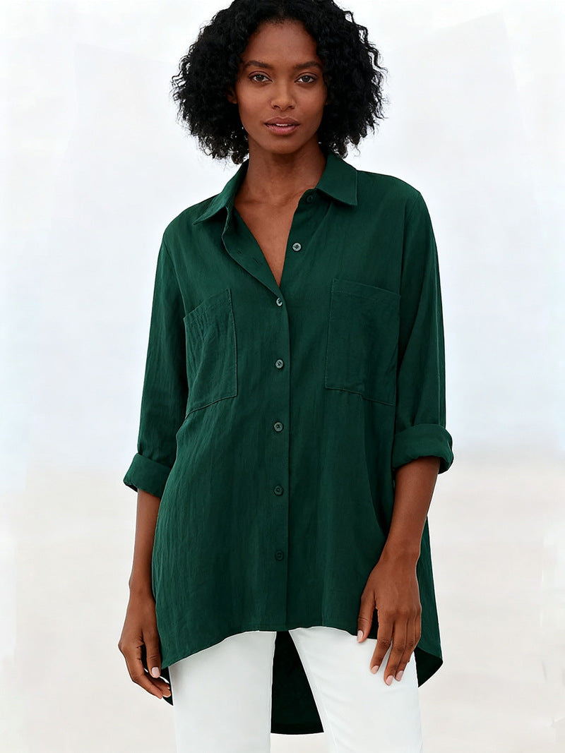 Women's Loose Cotton Linen Shirt Long Sleeve Tops