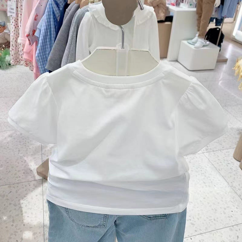 Korean Style Little Bear Cotton Class Knitted Soft Breathable Flower Children's T-shirt