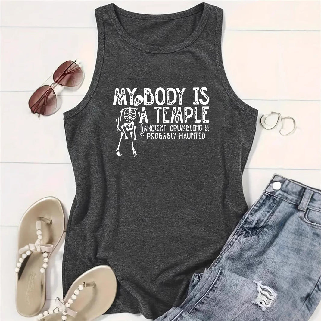 Women's Summer Casual Sleeveless Large Tanks Skull Clothing
