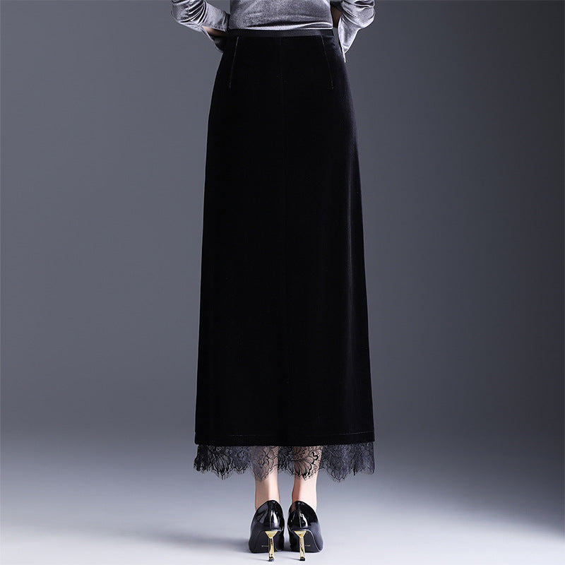 Women's Black Straight Autumn High Waist Commuter Skirts