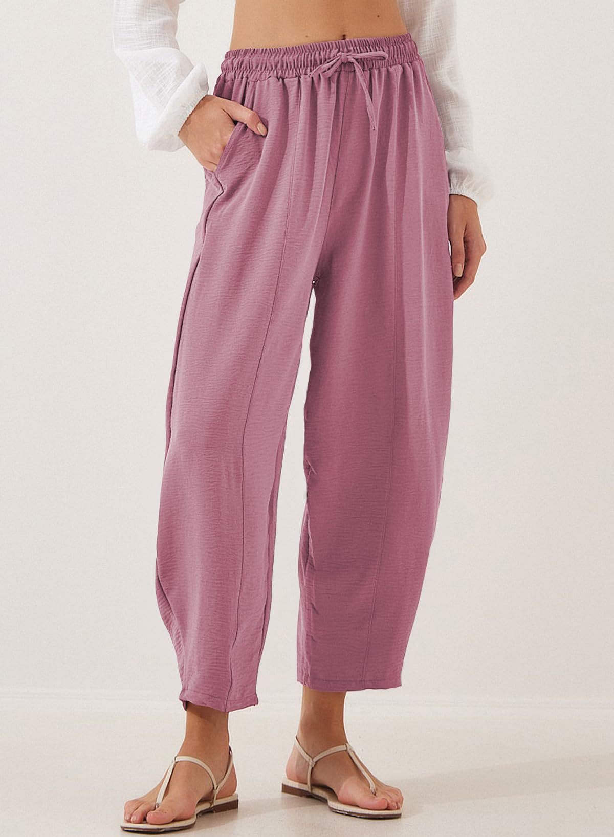 Women's High Waist Loose Vacation Drawstring Pocket Casual Pants
